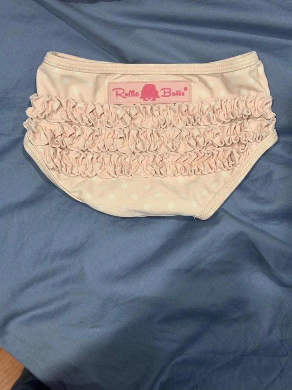 GUC Ruffle Butts Peachy-Pinkish Polka Dot Rash Guard & Swim Bottoms